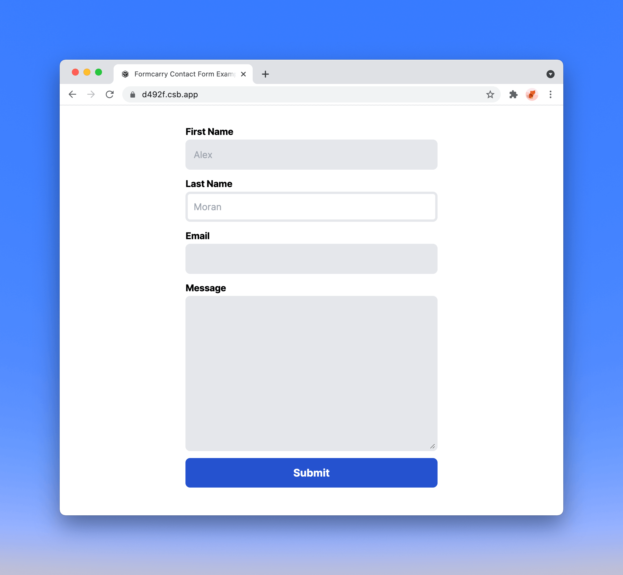 HTML Contact Form example